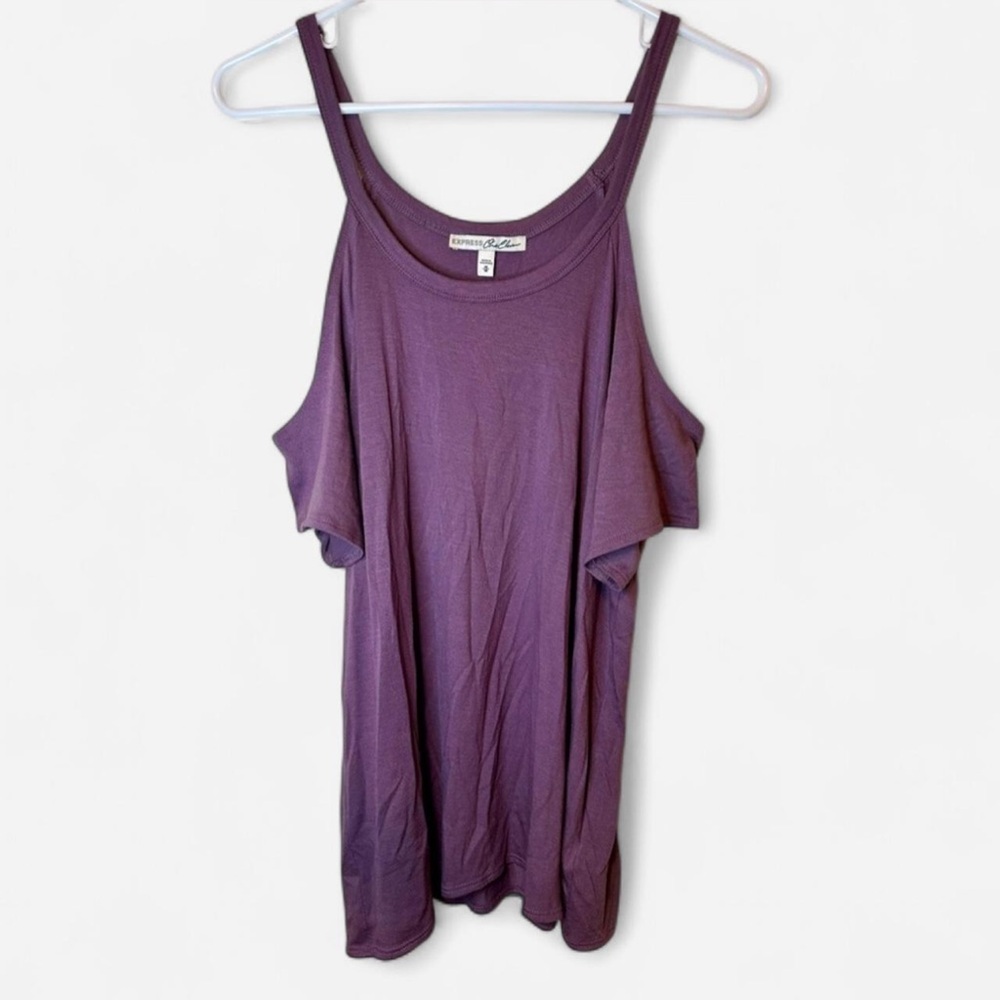 Express Cold Shoulder Purple Top | Soft Stretch Tee | Size Medium
